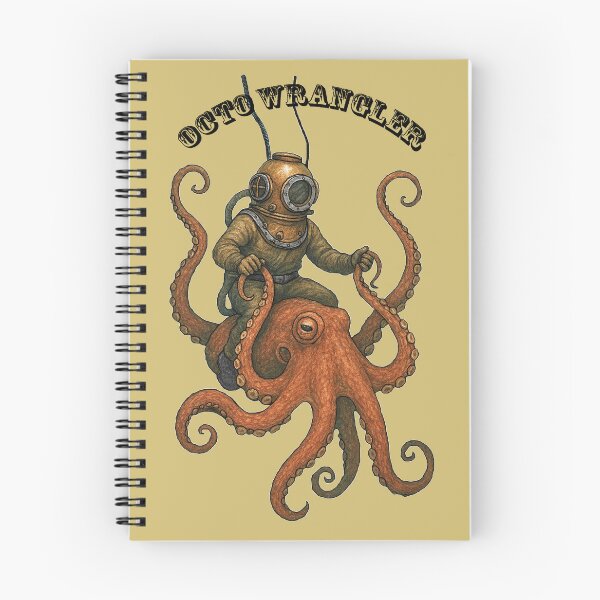 Item preview, Vintage Diver with Diving Helmet Riding and Steering a Giant Octopus designed and sold by urmaddad.