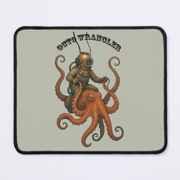 Item preview, Vintage Diver with Diving Helmet Riding and Steering a Giant Octopus designed and sold by urmaddad.