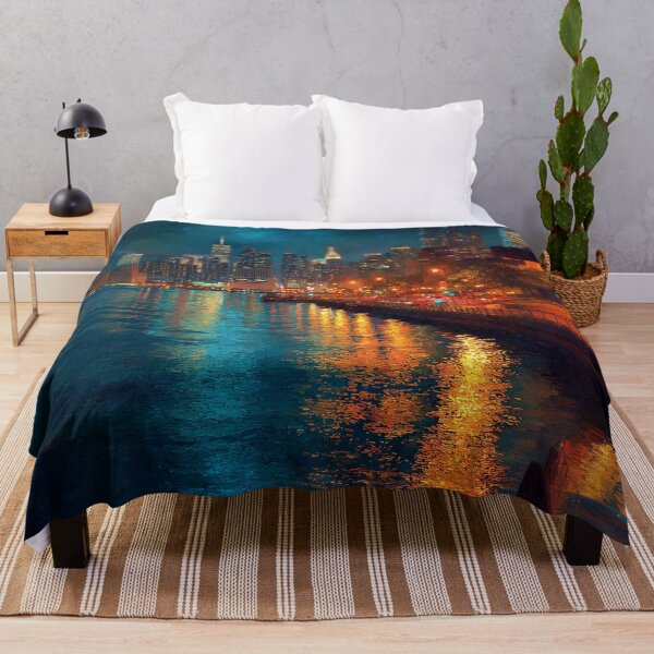 Item preview, New York City Skyline at Night Waterfront Painting designed and sold by ArgentoArt.