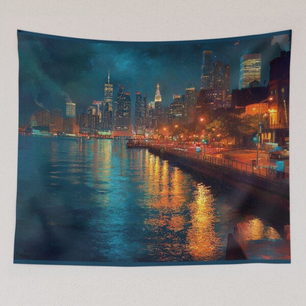 Item preview, New York City Skyline at Night Waterfront Painting designed and sold by ArgentoArt.
