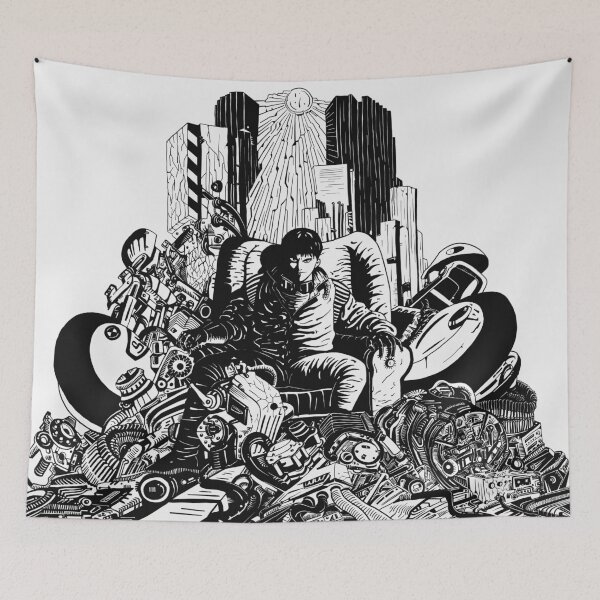 Item preview, Kaneda on the Junkyard Throne - Black and White Digital Drawing (Akira) designed and sold by Keltoi-art.