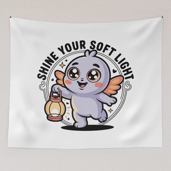 Item preview, Glow Kawaii Creature with Lantern – Shine Your Soft Light Cozy Art designed and sold by SoftyDesigns.