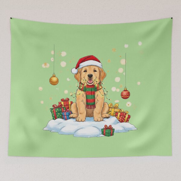 Item preview, Playful Christmas Golden Retriever | Cute Puppy Tangled in Lights designed and sold by E-SarnEdge.