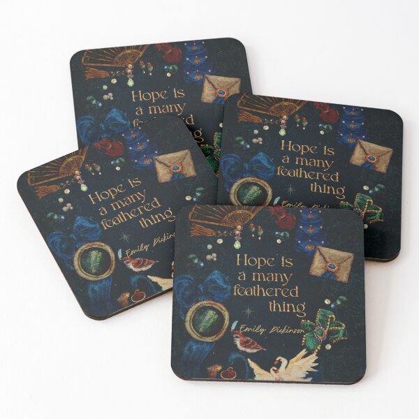 Item preview, Emily Dickinson Hope Quote In A Dark Blue Jewel, Cake, Fan, Lover’s Eye, And Bird Watercolor designed and sold by Monica Laipple.