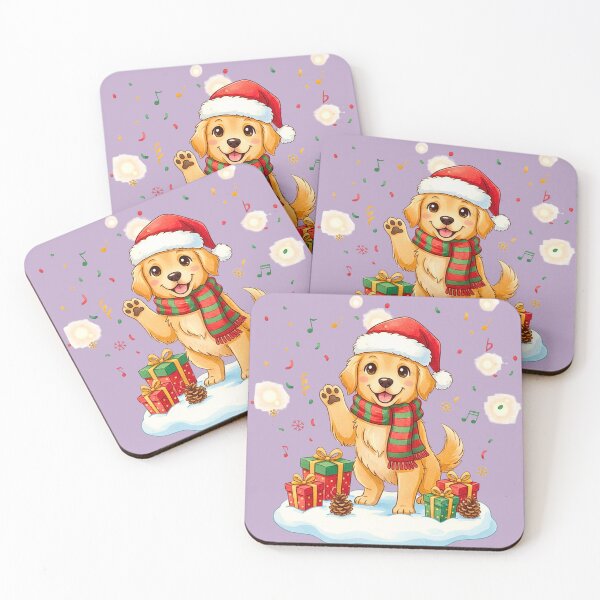 Item preview, Cute Golden Retriever Puppy | Happy Dog Waving with Christmas Gifts designed and sold by E-SarnEdge.