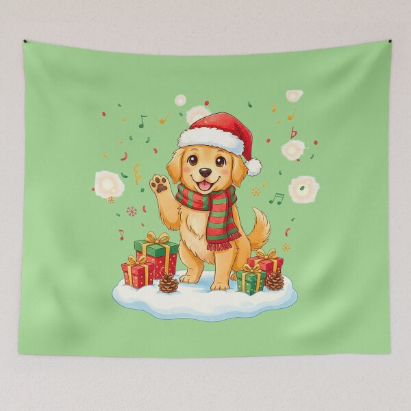 Item preview, Cute Golden Retriever Puppy | Happy Dog Waving with Christmas Gifts designed and sold by E-SarnEdge.