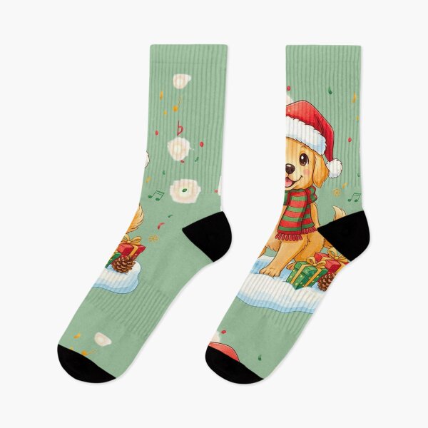 Item preview, Cute Golden Retriever Puppy | Happy Dog Waving with Christmas Gifts designed and sold by E-SarnEdge.
