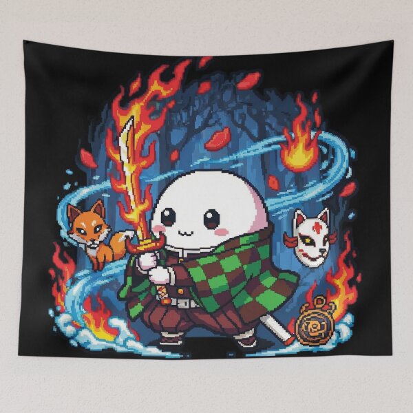 Item preview, Cute Fire Warrior Blob – Mystic Fox Spirit Pixel Art designed and sold by Pixel Girl Aesthetic Studio.
