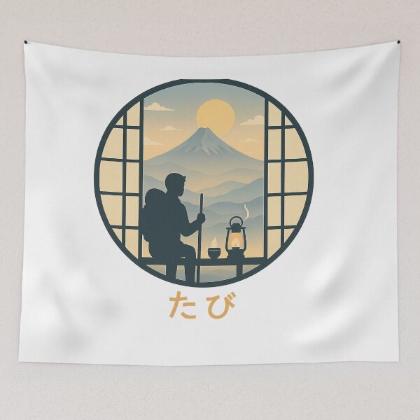 Item preview, Journey at Dawn – Mountain View Through Shoji Window designed and sold by thtCMRAguy.