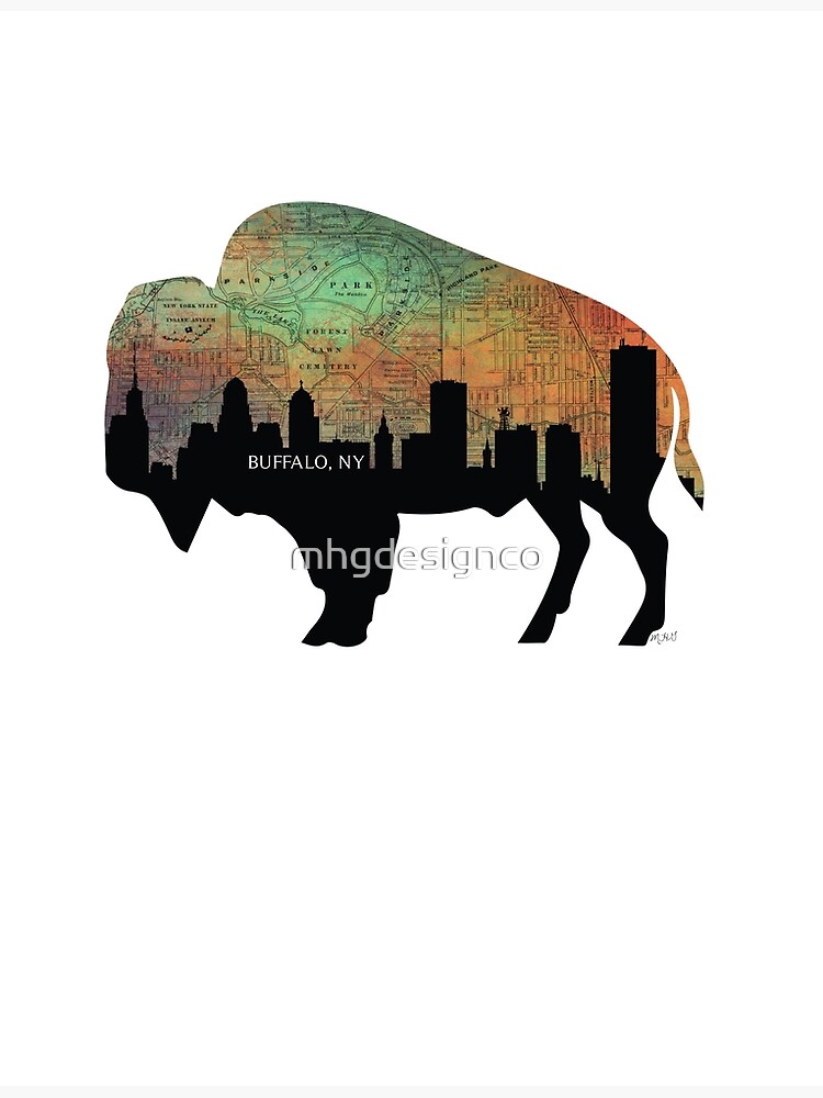 Discover Buffalo, New York Map and Skyline, Multicolored Premium Matte Vertical Poster