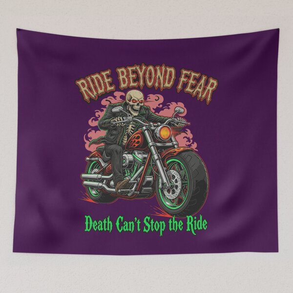 Item preview, Funny Skeleton Biker Motorcycle Art "Ride Beyond Fear" designed and sold by CREEPY CRAZE.