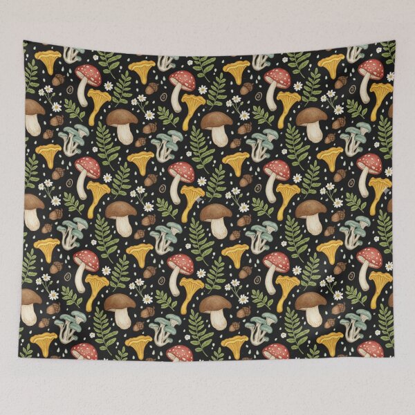 Item preview, Dark cottage goblin core mushroom fern acorn pattern designed and sold by MGuyerArt.