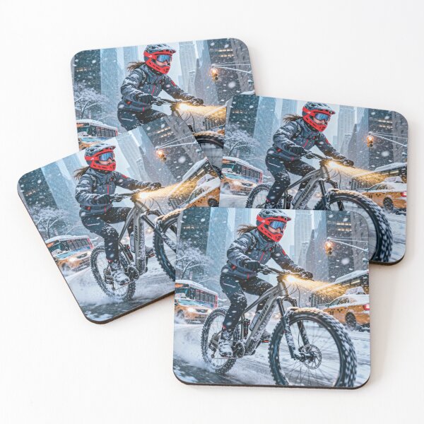 Item preview, Blizzard Breaker – Pro Female eMTB Rider Fighting the Storm. designed and sold by Hinson MTB Visuals.