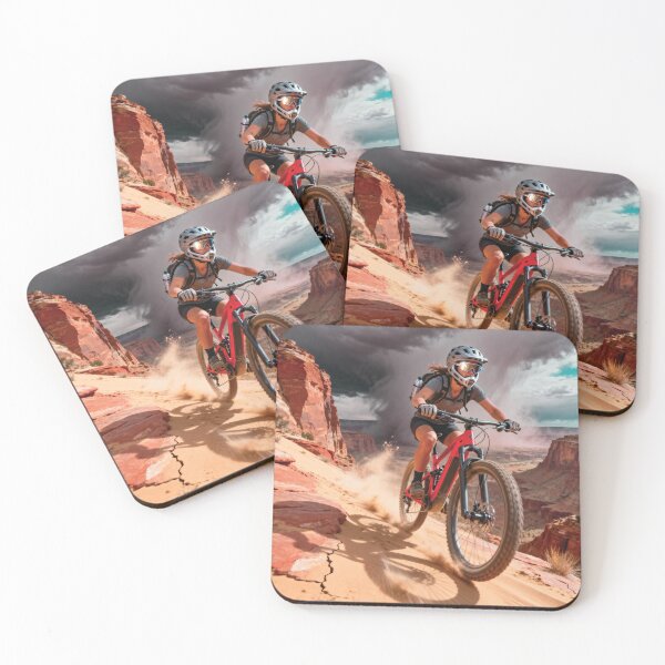 Item preview, Elite Female eMTB Descent — Racing the Storm Across Canyon Sandstone. designed and sold by Hinson MTB Visuals.