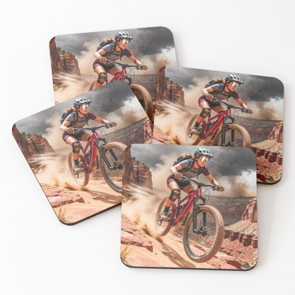 Item preview, Sandstorm Pursuit — Female eMTB Rider Charging Down a Rugged Canyon Slope. designed and sold by Hinson MTB Visuals.