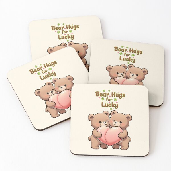 Item preview, Lucky Bear Hugs: Cute Teddy Couple with Heart & Clovers designed and sold by MCT-GALLERY.