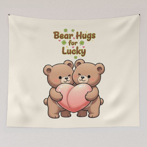 Item preview, Lucky Bear Hugs: Cute Teddy Couple with Heart & Clovers designed and sold by MCT-GALLERY.