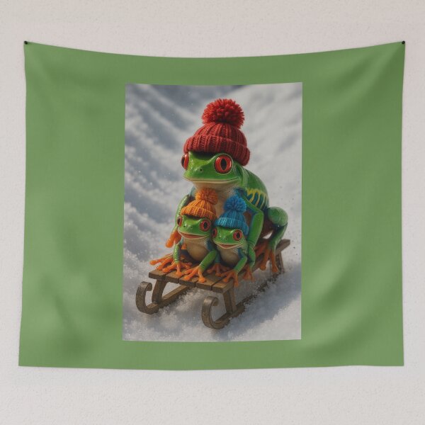 Item preview, Red-Eyed Tree Frog Family Sledding designed and sold by Tridentulus.