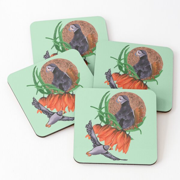 Item preview, Imperial flowers with puffins designed and sold by KnowingWonder.