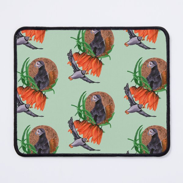 Item preview, Imperial flowers with puffins designed and sold by KnowingWonder.
