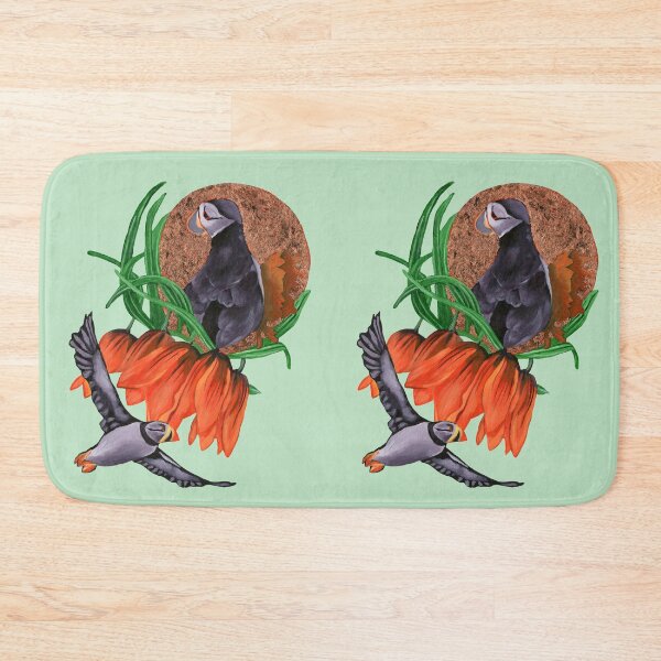 Item preview, Imperial flowers with puffins designed and sold by KnowingWonder.