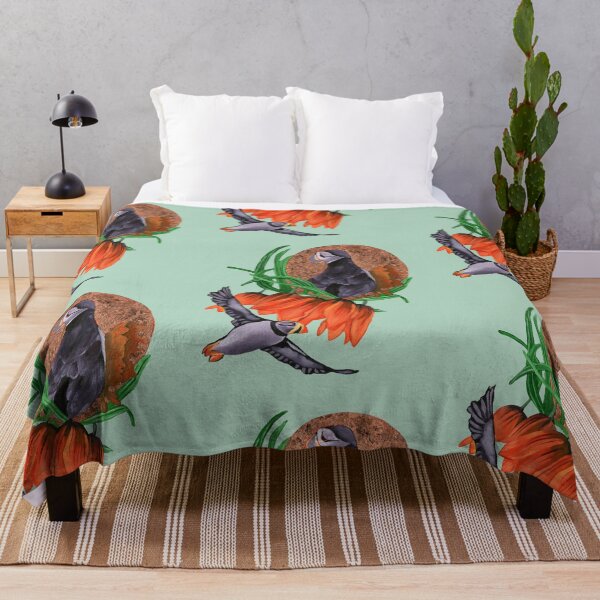 Item preview, Imperial flowers with puffins designed and sold by KnowingWonder.