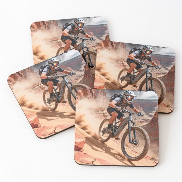 Item preview, Sandstone Descent – Extreme eMTB Rider in Red Rock Canyon Under Brewing Storm. designed and sold by Hinson MTB Visuals.
