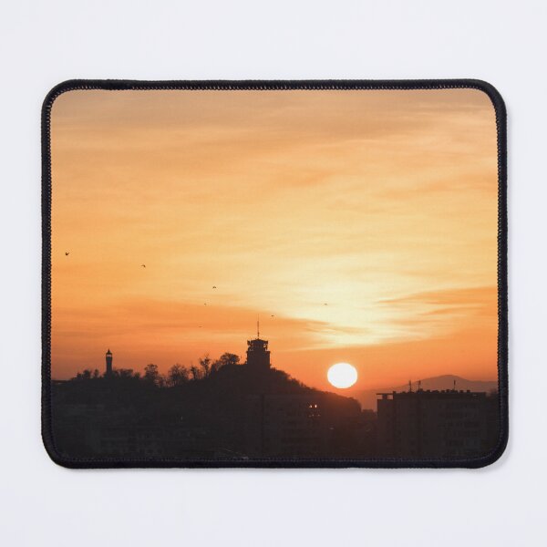 Item preview, Plovdiv Sahat Tepe Sunrise Silhouette with Antennas and Birds designed and sold by Georgia Mizuleva.