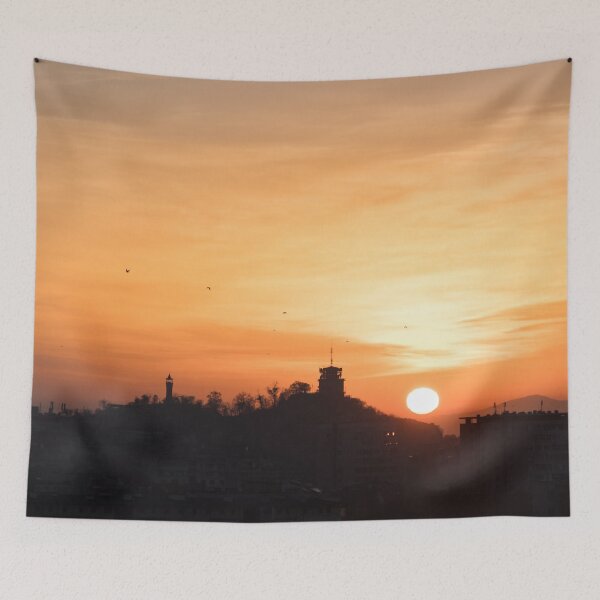 Item preview, Plovdiv Sahat Tepe Sunrise Silhouette with Antennas and Birds designed and sold by Georgia Mizuleva.