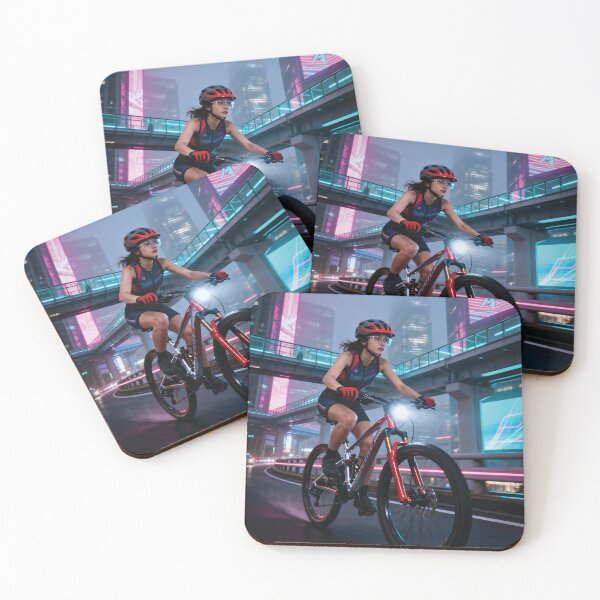 Item preview, Neo Overpass Pursuit — Female Mountain Biker Racing Through Futuristic Fog. designed and sold by Hinson MTB Visuals.