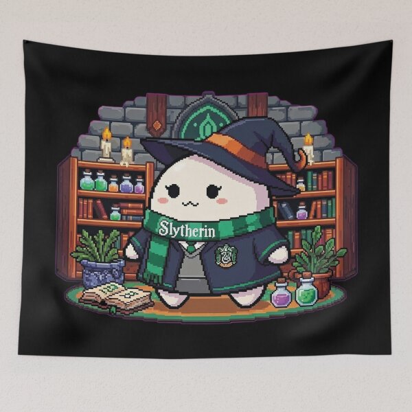 Item preview, Cute Blob Wizard in Serpent-House Outfit – Cozy Magic School Pixel Art designed and sold by Pixel Girl Aesthetic Studio.
