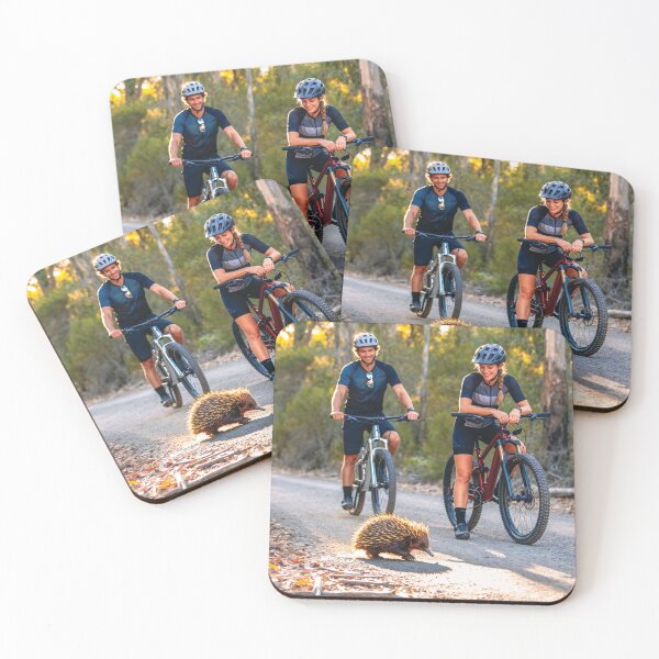 Item preview, Wildlife Meets Wheels — Echidna & Bikers on Gravel Trail. designed and sold by Hinson MTB Visuals.