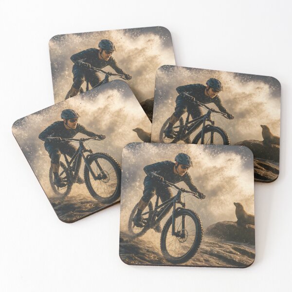 Item preview, Epic Coastal Trail Adventure – Pro Mountain Biker and Sea Lion at Golden Hour. designed and sold by Hinson MTB Visuals.