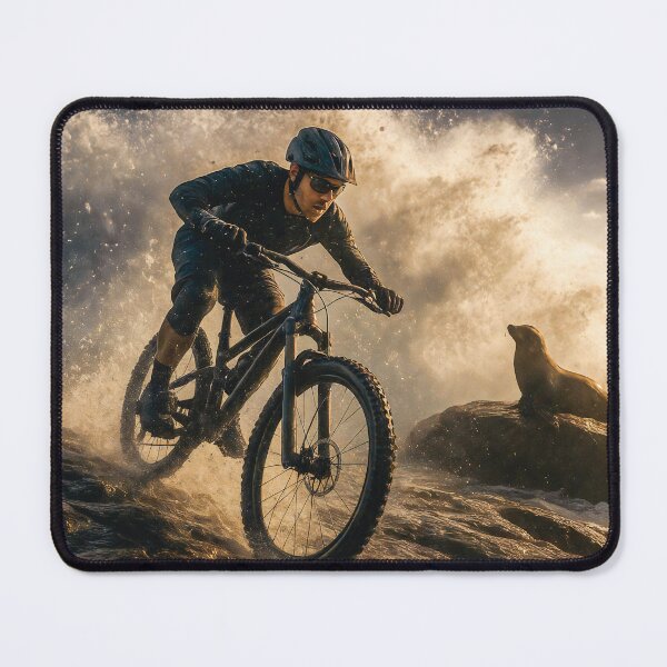 Item preview, Epic Coastal Trail Adventure – Pro Mountain Biker and Sea Lion at Golden Hour. designed and sold by Hinson MTB Visuals.