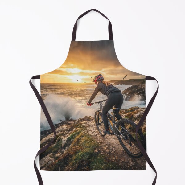 Item preview, Pro Mountain Biker Balancing on the edge of a Rocky Cliffside Trail with Ocean Waves Crashing. designed and sold by Hinson MTB Visuals.