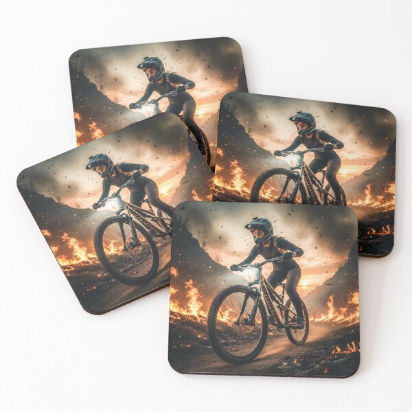 Item preview, Extreme Mountain Biker Riding Through Fiery Canyon at Sunset. designed and sold by Hinson MTB Visuals.