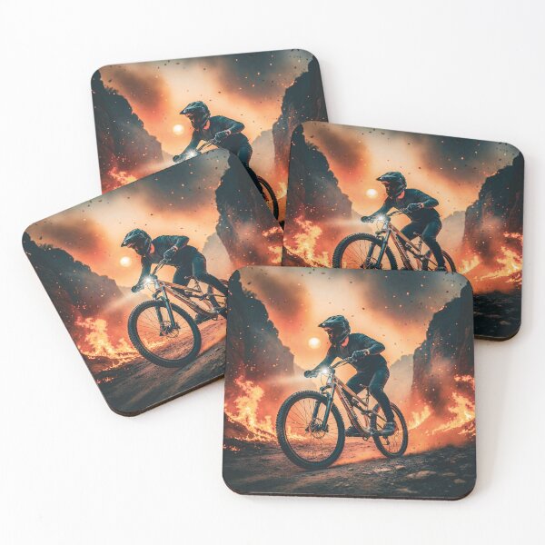 Item preview, Pro Downhill Rider Racing in Firestorm Landscape. designed and sold by Hinson MTB Visuals.