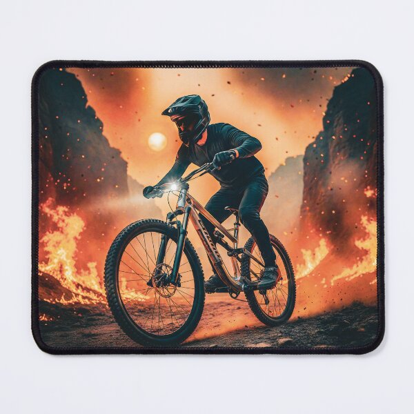 Item preview, Pro Downhill Rider Racing in Firestorm Landscape. designed and sold by Hinson MTB Visuals.