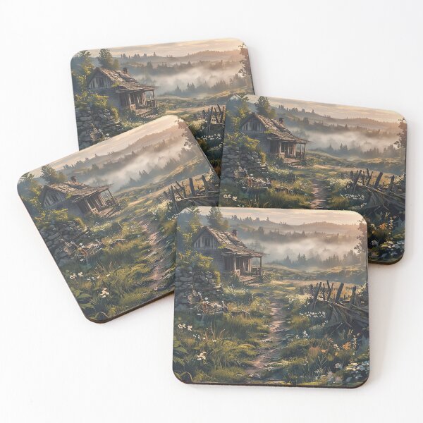 Item preview, Rustic Cabin in Misty Valley at Sunset designed and sold by iwzzuel.