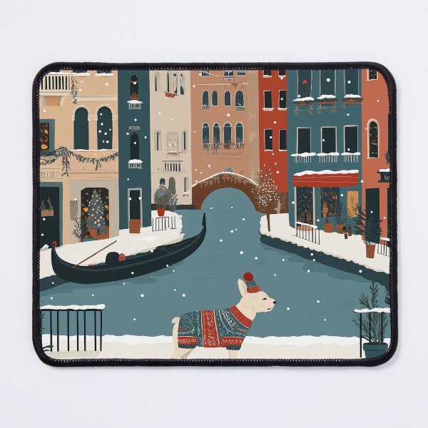 Item preview, A Frenchie’s Christmas Walk in Snowy Venice designed and sold by moodyfyit.