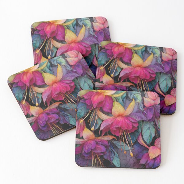 Item preview, Vibrant Alcohol Ink Fuchsia Flowers – Pink, Purple & Gold Botanical Art designed and sold by dawnleblanc55.