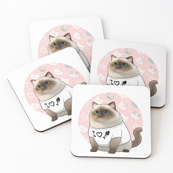 Item preview, Cute Chubby Cat in I Love Fish T-Shirt - Adorable Himalayan Ragdoll Kitten Illustration designed and sold by HumTumMe.