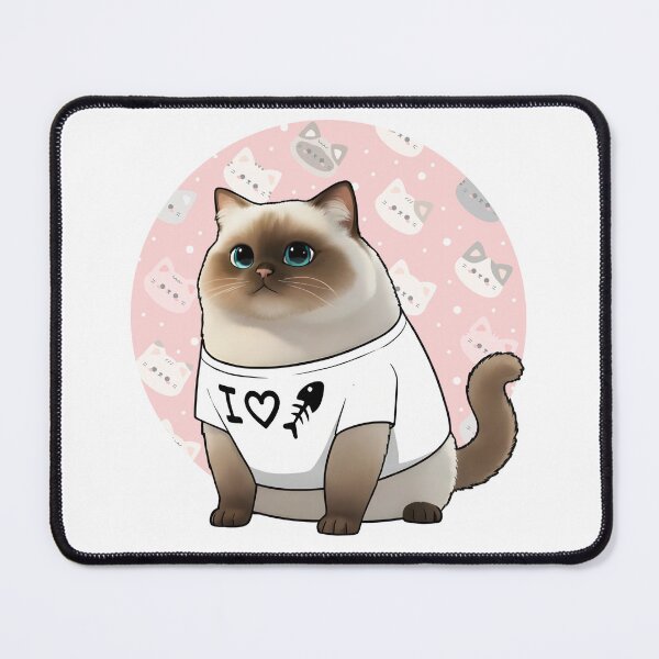 Item preview, Cute Chubby Cat in I Love Fish T-Shirt - Adorable Himalayan Ragdoll Kitten Illustration designed and sold by HumTumMe.