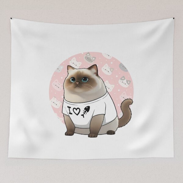 Item preview, Cute Chubby Cat in I Love Fish T-Shirt - Adorable Himalayan Ragdoll Kitten Illustration designed and sold by HumTumMe.