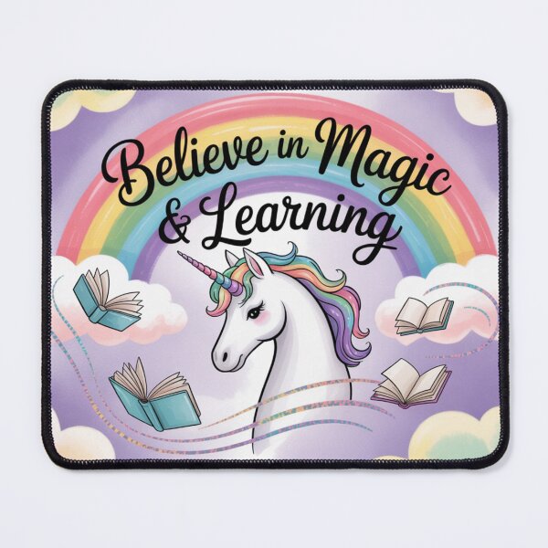 Item preview, Believe in Magic & Learning – Cute Rainbow Unicorn Mouse Pad designed and sold by STDesignss.