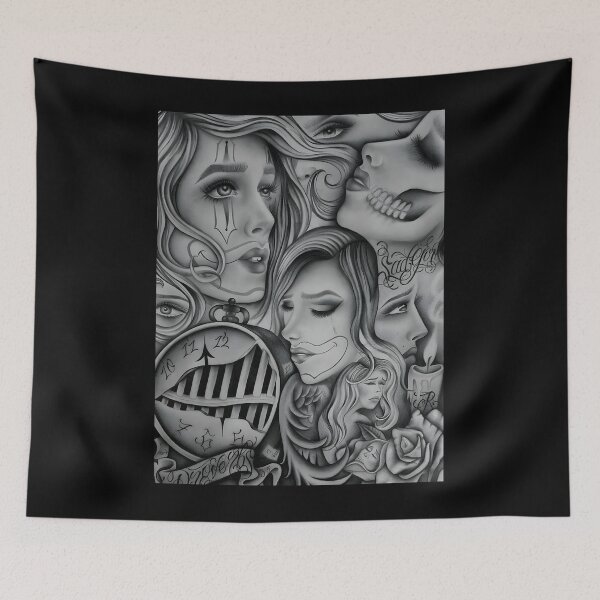 Item preview, Sad Eyes Chola Clown Chicano Art Black And Grey designed and sold by kmfsgjno1.