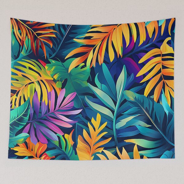 Item preview, Vibrantly Colorful Tropical Palm Leaves Exotic Fantasy Art designed and sold by DEC02.