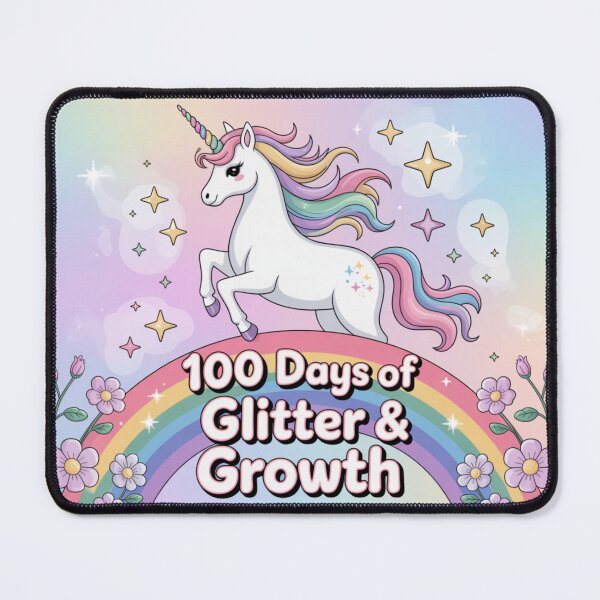 Item preview, 100 Days of Glitter & Growth – Cute Unicorn Rainbow Mouse Pad designed and sold by STDesignss.