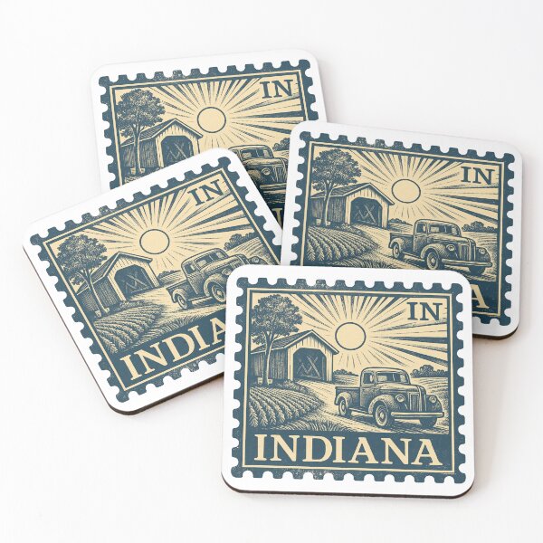 Item preview, Indiana Vintage Stamp Design - Covered Bridges & Crops designed and sold by Automotive Art by Greg.