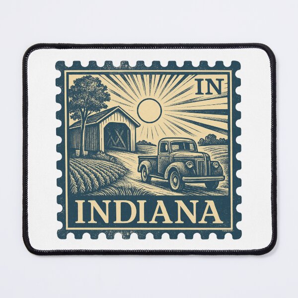Item preview, Indiana Vintage Stamp Design - Covered Bridges & Crops designed and sold by Automotive Art by Greg.